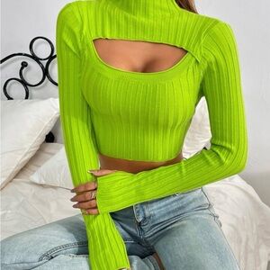 SHEIN Green Ribbed Cutout Crop Top